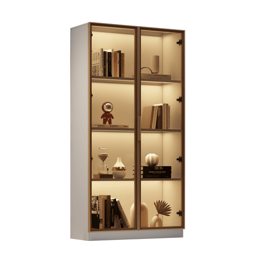 Vitrina moderna com luzes LED em 16 cores - A. 160 cm - 2 portas com prateleiras extraíveis - Transparente