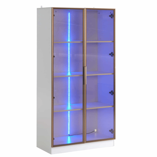 Vitrina moderna com luzes LED em 16 cores - A. 160 cm - 2 portas com prateleiras extraíveis - Transparente