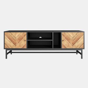 Mesa de TV 150x38x55cm - com prateleiras e 2 portas - Natural + Preto