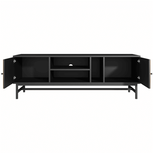 Mesa de TV 150x38x55cm - com prateleiras e 2 portas - Natural + Preto