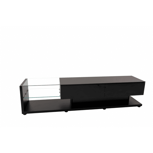 Suporte para TV 170cm com LED e ecrã de vidro - 2 gavetas - Preto