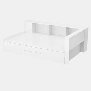 Cama individual infantil 90x200 - multifuncional com gavetas, estante e armário de arrumação - branco