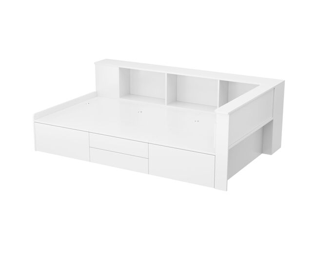 Cama individual infantil 90x200 - multifuncional con cajones, estantería y armario de almacenamiento - blanco