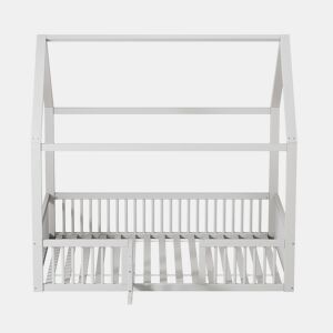 Cama de madeira maciça 140x200 cm - Cama de casal, cama baixa, cama de casa com porta - Branca