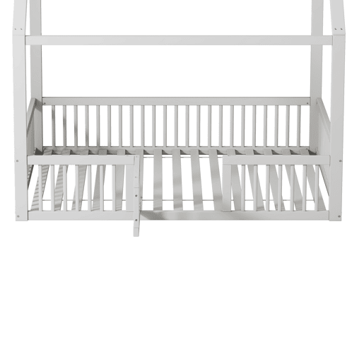 Cama de madeira maciça 140x200 cm - Cama de casal, cama baixa, cama de casa com porta - Branca