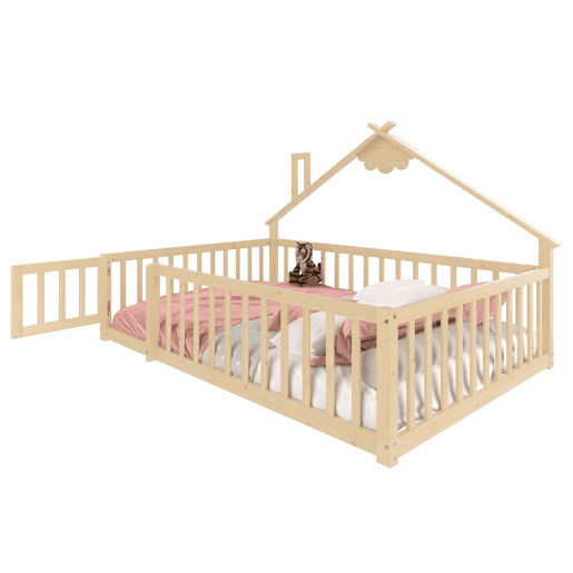 Cama infantil 90x190 cm - Barra de segurança, grade com fechadura - Natural