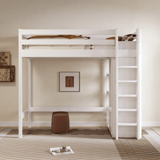 Cama infantil 90x200 cm - Cama individual com armário e 6 prateleiras, fácil de montar, material de alta qualidade - Branco