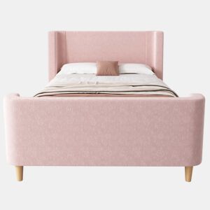 Cama de criança 90x200 cm com estofo em veludo cor-de-rosa (colchão não incluído)