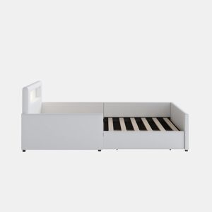 Cama infantil 90x200 cm - Com luz noturna e porta USB, Com compartimentos de arrumação, Laterais elevadas para segurança, Cama individual fácil, Para meninos e meninas, Pele sintética - Branco