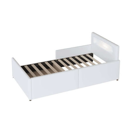 Cama infantil 90x200 cm - Com luz noturna e porta USB, Com compartimentos de arrumação, Laterais elevadas para segurança, Cama individual fácil, Para meninos e meninas, Pele sintética - Branco