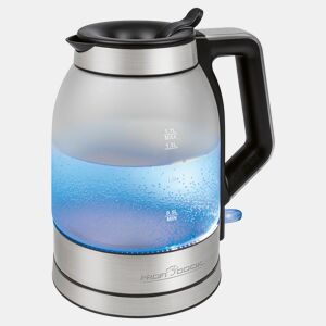 Proficook WKS 1215G Chaleira Eléctricaem Vidro 1,7 L, Jarro Elétrico, sem BPA, Interior Iluminado, sem Fios, 2200, Prata