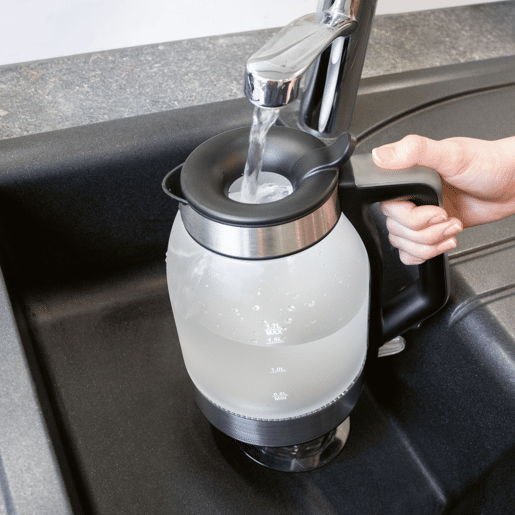 Proficook WKS 1215G Chaleira Eléctricaem Vidro 1,7 L, Jarro Elétrico, sem BPA, Interior Iluminado, sem Fios, 2200, Prata