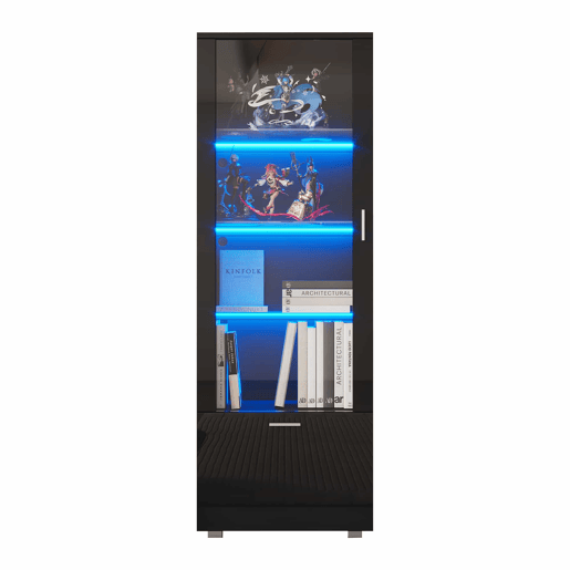 Vitrine preta de alto brilho - Vitrine com portas de vidro, iluminação LED, 3 prateleiras, para colecionáveis e perfumes - Preto Vitrine preta de alto brilho - Vitrine com portas de vidro, iluminação LED, 3 prateleiras, para colecionáveis e perfumes - Preto