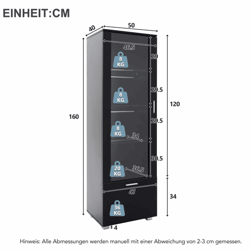Vitrine preta de alto brilho - Vitrine com portas de vidro, iluminação LED, 3 prateleiras, para colecionáveis e perfumes - Preto Vitrine preta de alto brilho - Vitrine com portas de vidro, iluminação LED, 3 prateleiras, para colecionáveis e perfumes - Preto
