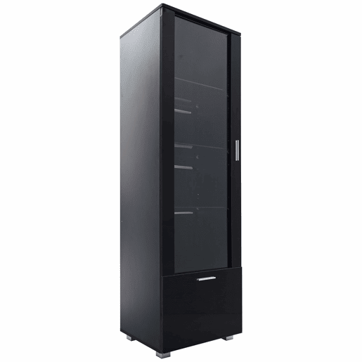 Vitrine preta de alto brilho - Vitrine com portas de vidro, iluminação LED, 3 prateleiras, para colecionáveis e perfumes - Preto Vitrine preta de alto brilho - Vitrine com portas de vidro, iluminação LED, 3 prateleiras, para colecionáveis e perfumes - Preto