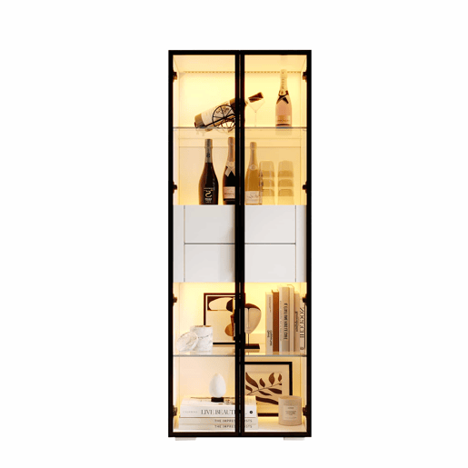 Vitrine 60x40x160 cm - Porta em vidro temperado, LED, 2 prateleiras e 2 gavetas - Preto e branco Vitrine 60x40x160 cm - Porta em vidro temperado, LED, 2 prateleiras e 2 gavetas - Preto e branco