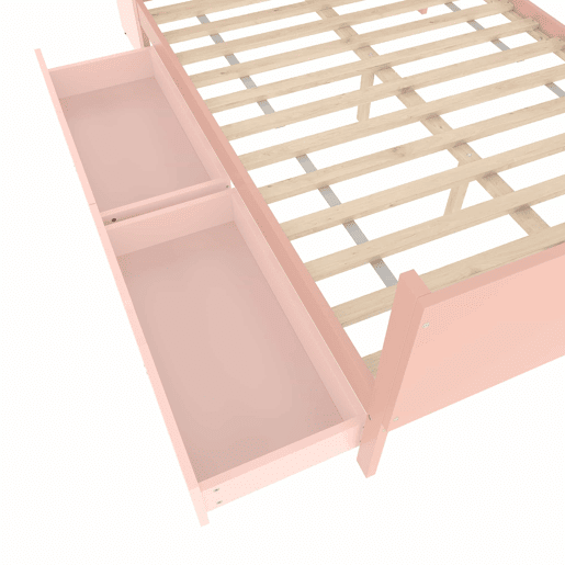 Cama de madeira 140x200cm - com secretária, 2 gavetas, prateleiras, sem colchão - Rosa