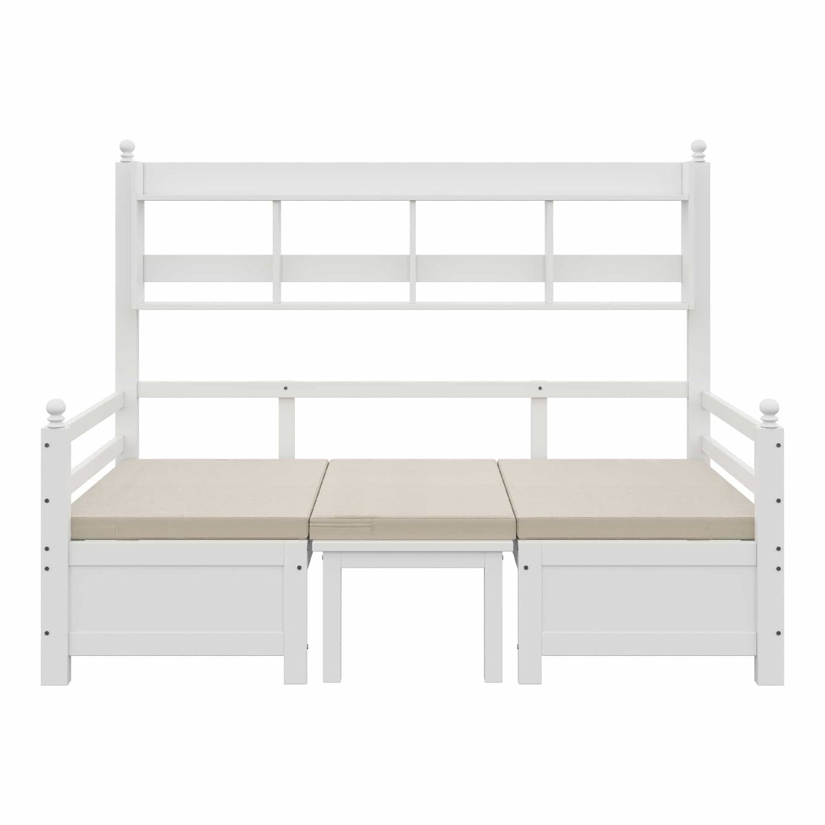 Sofá cama multifuncional 200x90 cm - 2 en 1 cama y escritorio, convertible, con estantería, con cojines cómodos - blanco