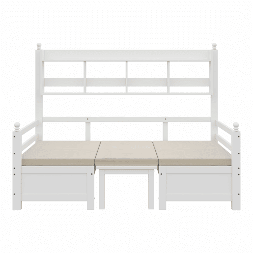 Sofá-cama multifuncional 200x90 cm - 2 em 1 cama e secretária, convertível, com estante, com almofadas confortáveis - Branco