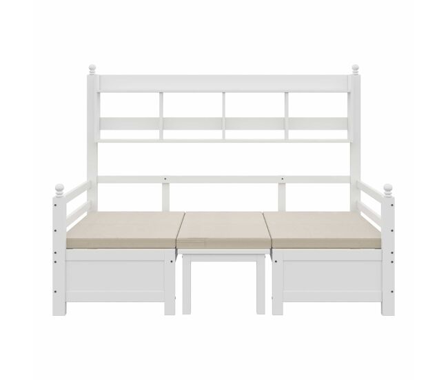 Sofá cama multifuncional 200x90 cm - 2 en 1 cama y escritorio, convertible, con estantería, con cojines cómodos - blanco