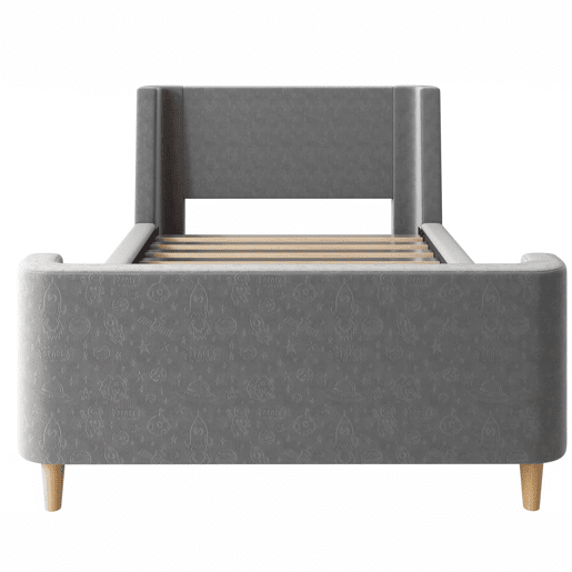 Cama de criança 90x200 cm estofada em veludo cinzento (colchão não incluído)