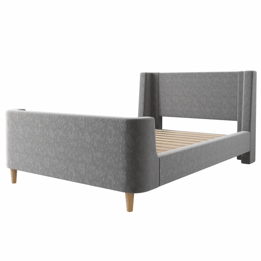 Cama de criança 90x200 cm estofada em veludo cinzento (colchão não incluído)