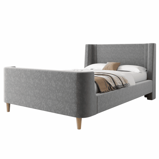 Cama de criança 90x200 cm estofada em veludo cinzento (colchão não incluído)