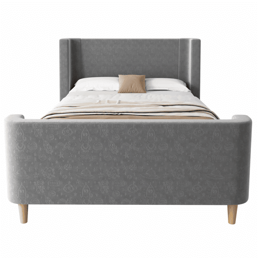Cama de criança 90x200 cm estofada em veludo cinzento (colchão não incluído)