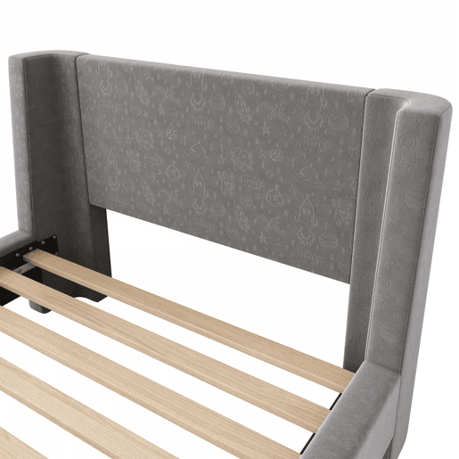 Cama de criança 90x200 cm estofada em veludo cinzento (colchão não incluído)