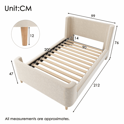 Cama de criança 90x200 cm estofada em veludo bege (colchão não incluído)