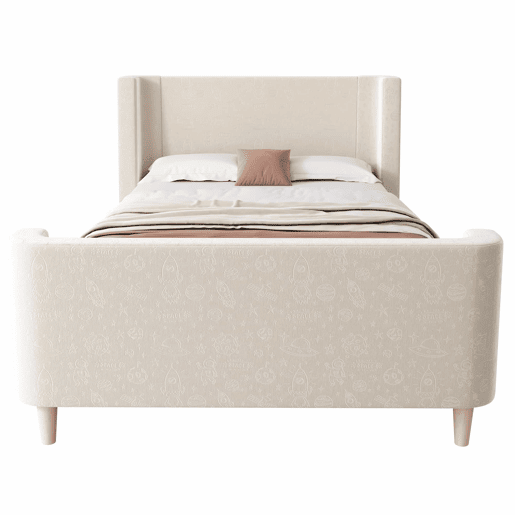 Cama de criança 90x200 cm estofada em veludo bege (colchão não incluído)