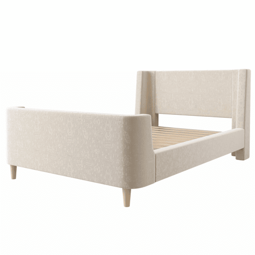 Cama de criança 90x200 cm estofada em veludo bege (colchão não incluído)