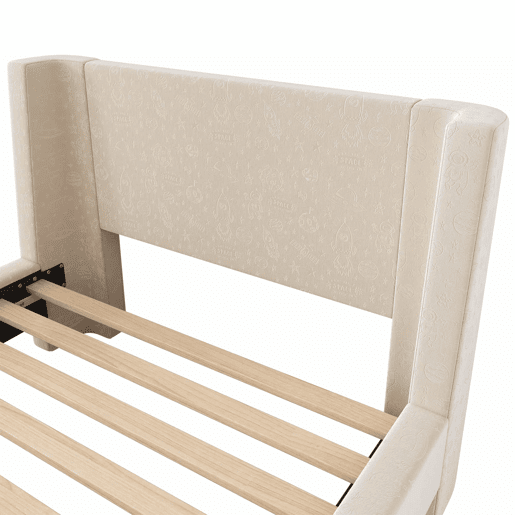 Cama de criança 90x200 cm estofada em veludo bege (colchão não incluído)