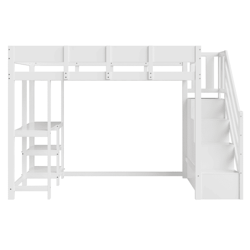 Cama alta multifuncional 90x200 cm - com arrumação, estrutura em madeira maciça de pinho, com estrado, para crianças e adolescentes - Branco