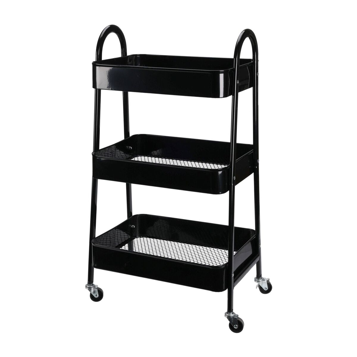 Well home carro de cocina negro con 3 cestas y ruedas h.79,5cm