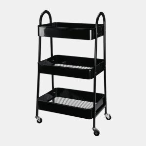 Carrinho de cozinha Well Home com 3 cestos e rodas.