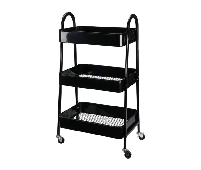 Well home carro de cocina negro con 3 cestas y ruedas h.79,5cm