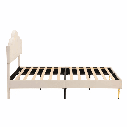 Cama de criança em veludo - 140x190cm - cabeceira em forma de concha - Bege