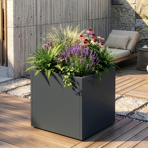 Vaso para plantas Vaargel aço 60x60x60cm Cinzento antracite casa.pro Vaso para plantas Vaargel aço 60x60x60cm Cinzento antracite casa.pro