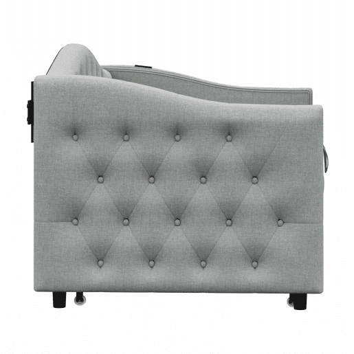 Cama com gavetão de linho 90x200cm e 90x190cm - com porta USB e estrado - Cinzento