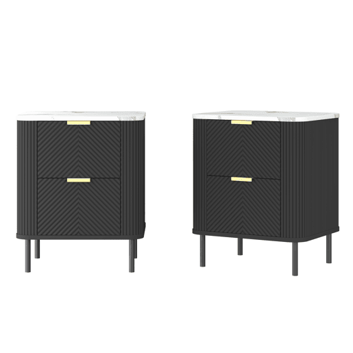 Conjunto de 2 mesas de cabeceira Olvehok com 2 gavetas 55x52x38 cm Preto  Mármore Branco en.casa