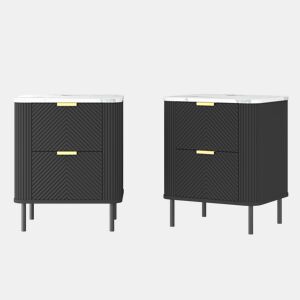 Conjunto de 2 mesas de cabeceira Olvehok com 2 gavetas 55x52x38 cm Preto  Mármore Branco en.casa