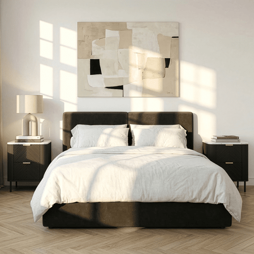 Conjunto de 2 mesas de cabeceira Olvehok com 2 gavetas 55x52x38 cm Preto  Mármore Branco en.casa