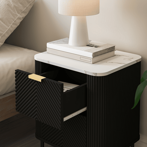 Conjunto de 2 mesas de cabeceira Olvehok com 2 gavetas 55x52x38 cm Preto  Mármore Branco en.casa