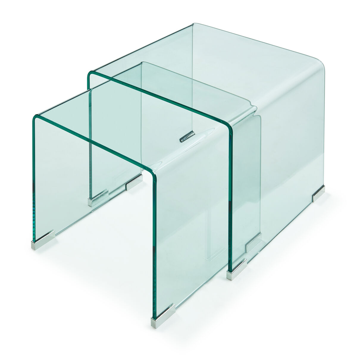 Conjunto de 2 mesas nido Kariengem vidrio templado  [en.casa] 42x42 Transparente
