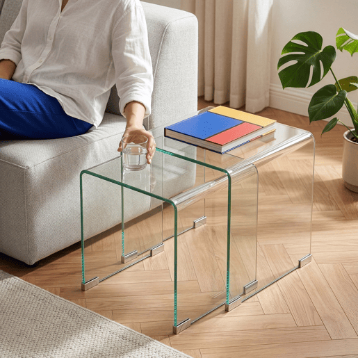 Mesa de aninhamento de 2 peças Kariengem Vidro temperado Transparente en.casa