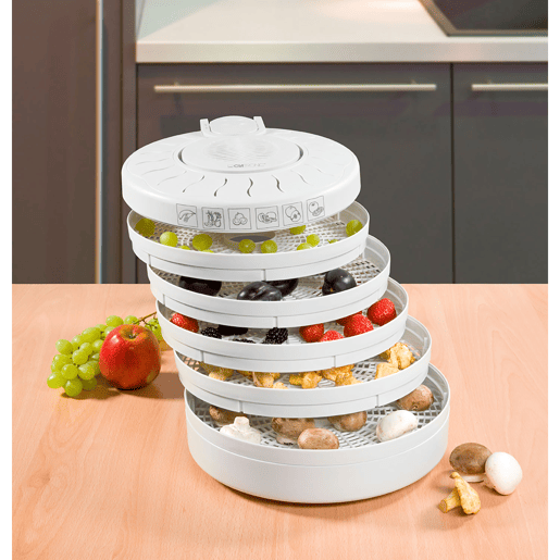 Clatronic DR 2751 Desidratador de Alimentos, 5 Tabuleiros, BPA Free, Seca Frutas, Legumes, 250, Branco