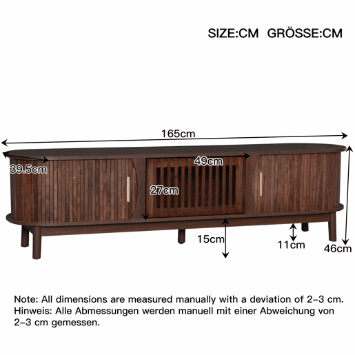 Móvel para TV 165x39,5x46 cm - Lowboard-TV-Schrank com porta deslizante e porta basculante - Castanho Móvel para TV 165x39,5x46 cm - Lowboard-TV-Schrank com porta deslizante e porta basculante - Castanho