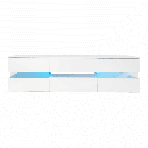 Móvel de TV moderno 160x39x45 cm - Com iluminação LED, 2 portas, 1 gaveta, prateleira aberta, adequado para TV de 70 polegadas - Branco Móvel de TV moderno 160x39x45 cm - Com iluminação LED, 2 portas, 1 gaveta, prateleira aberta, adequado para TV de 70 polegadas - Branco