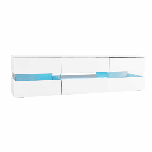 Móvel de TV moderno 160x39x45 cm - Com iluminação LED, 2 portas, 1 gaveta, prateleira aberta, adequado para TV de 70 polegadas - Branco Móvel de TV moderno 160x39x45 cm - Com iluminação LED, 2 portas, 1 gaveta, prateleira aberta, adequado para TV de 70 polegadas - Branco